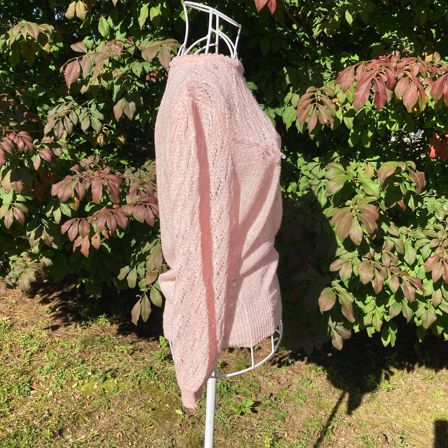 Vintage 80s 90s  sweater pastel pink beaded 1990s fairy kei kawaii crochet Exclusive Imports