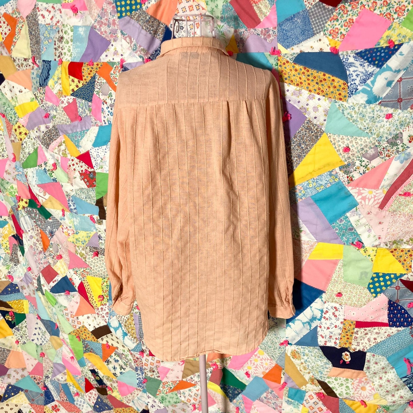 Vintage 60s 70s top blouse |S-M| long sleeve pastel orange John Meyer linen blend