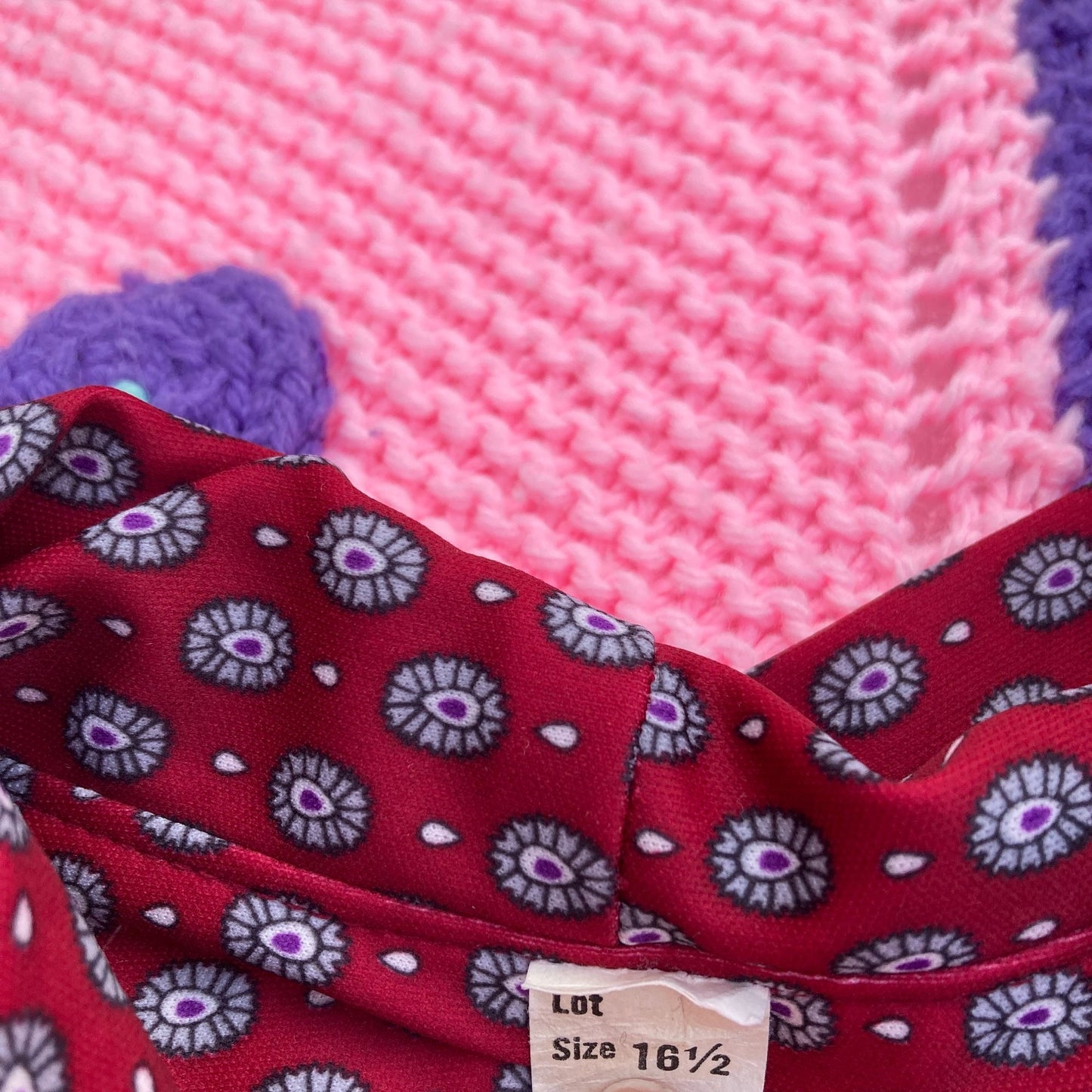 vintage 70s blouse red puff balloon sleeve button up |M| 1970s top shirt wine maroon secretary oval print grey