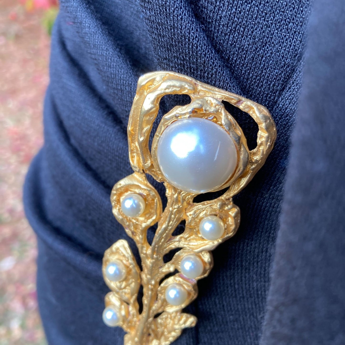 vintage 89s dress black Saks Fifth Ave | XS - S | David Warren New York party formal pearl long sleeve occasion wear ruching pearl