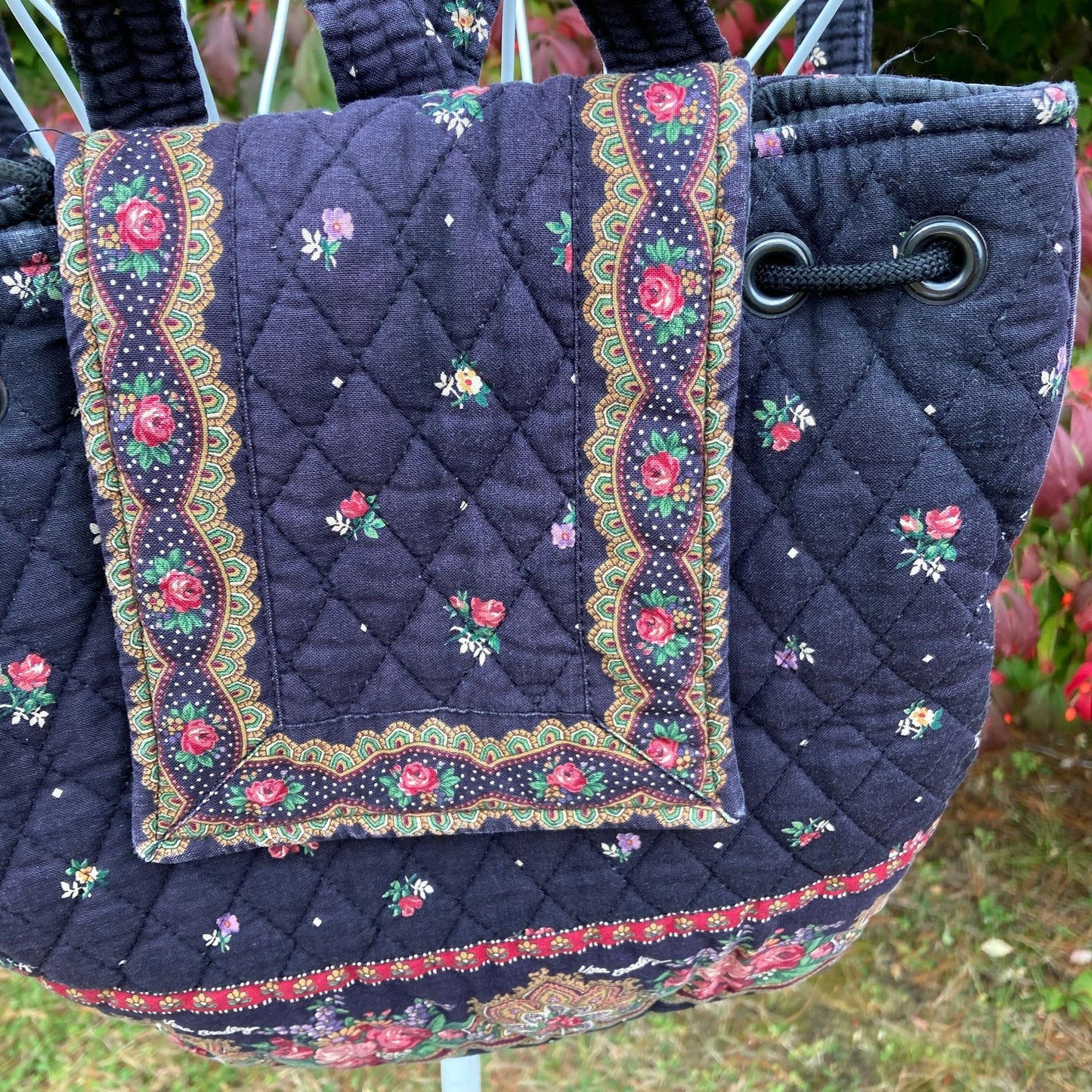 vintage 90s Vera Bradley backpack purse 1990s black red pink roses quilted cotton