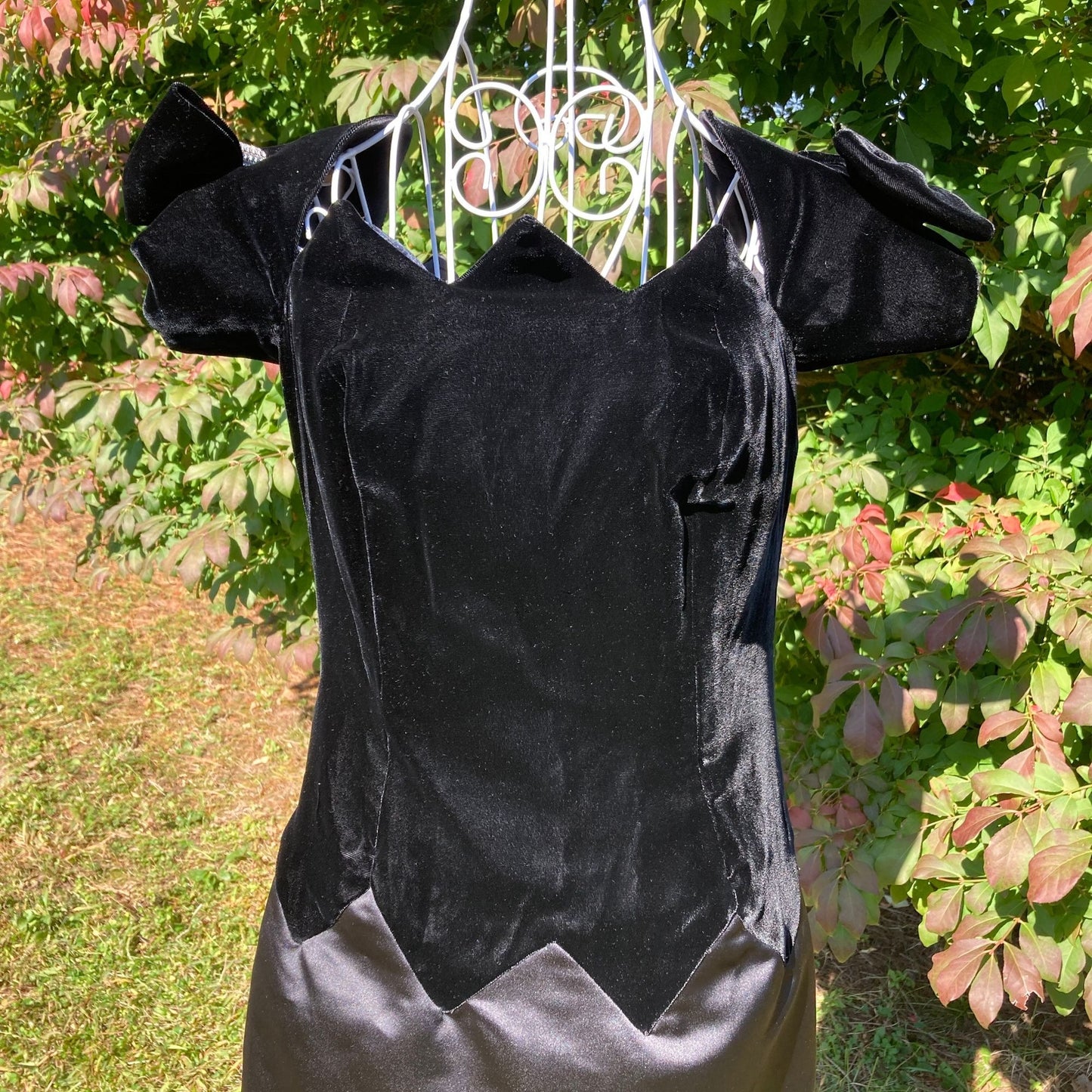 Vintage 80s dress Saks Fifth Avenue velvet black  1980s  bow ILGWU union made satin Evenings by Raul Blanco