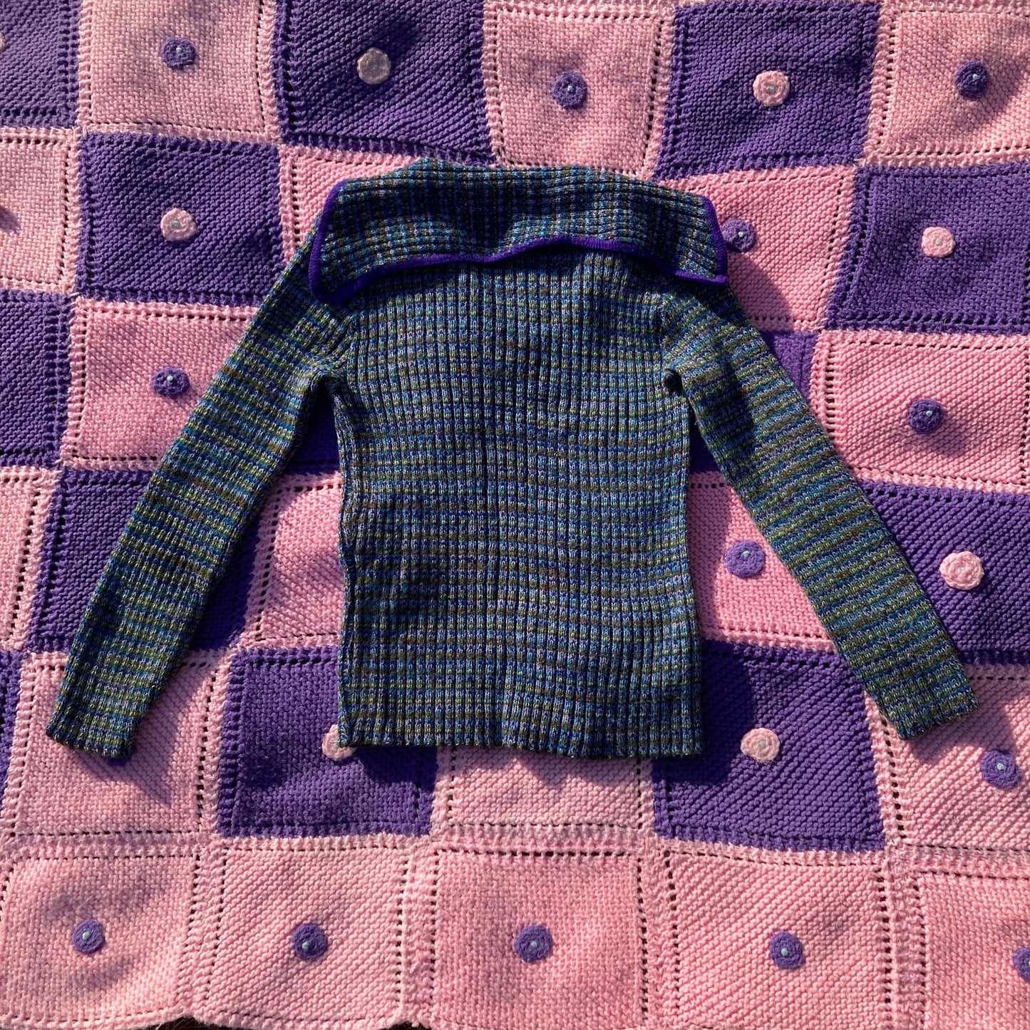 Vintage 60s sweater cardigan |XS-S| space dye soft purple green collared 1960s Orlon Acrylic