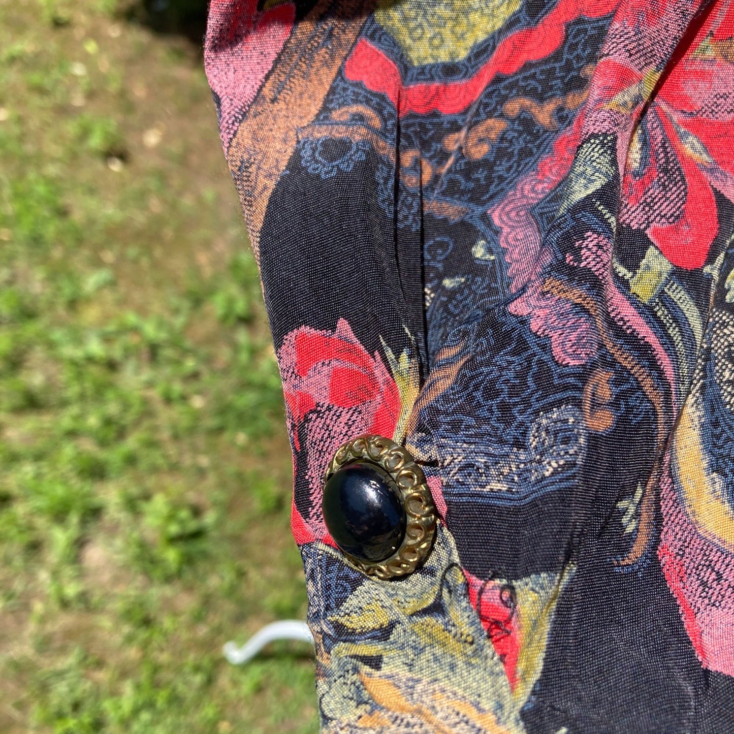 vintage 80s dress green red pink paisley floral print | S-M | dark floral How Sweet It Is belted