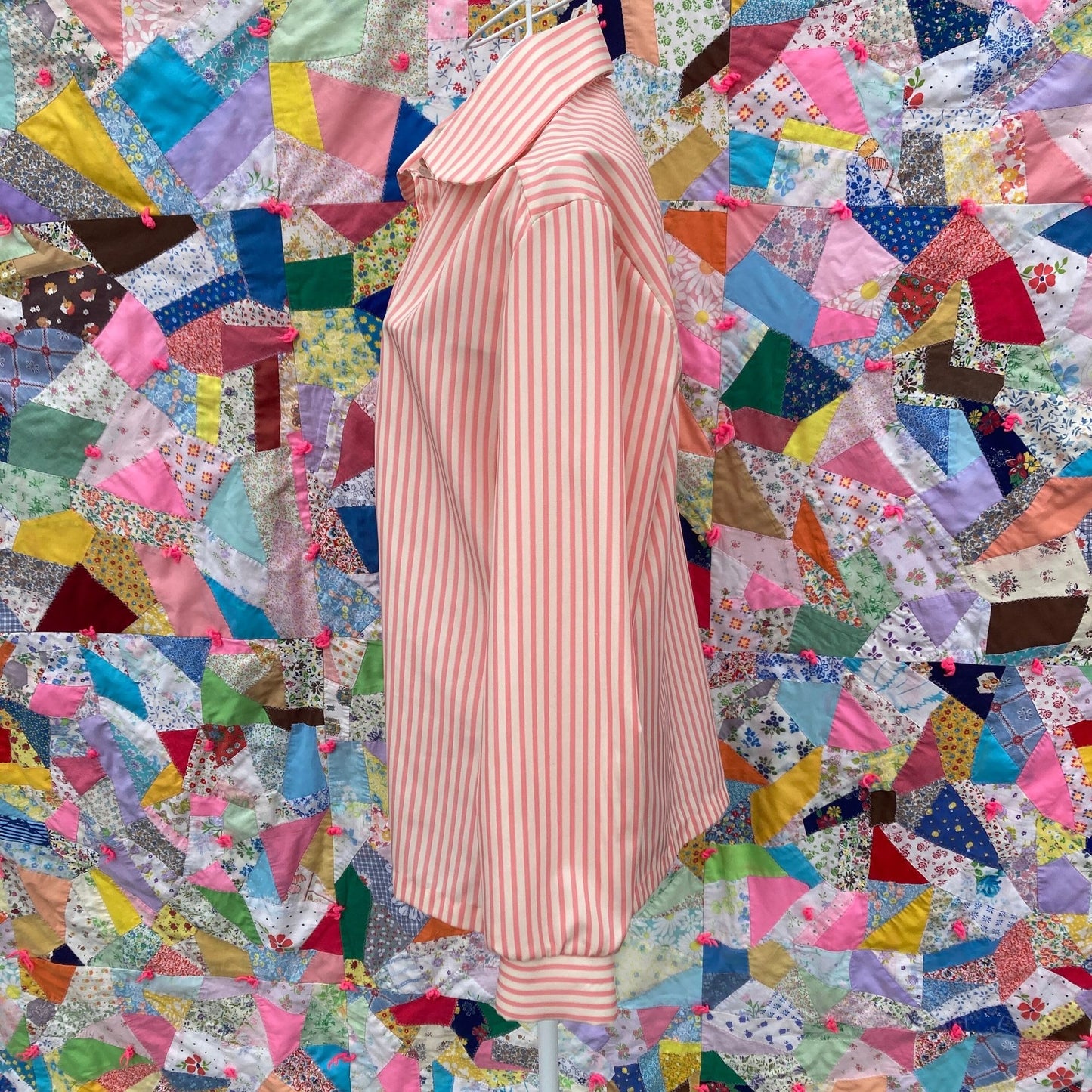 Vintage 70s top pink white |S - M| 1970s shirt blouse striped retro Peter Pan collar