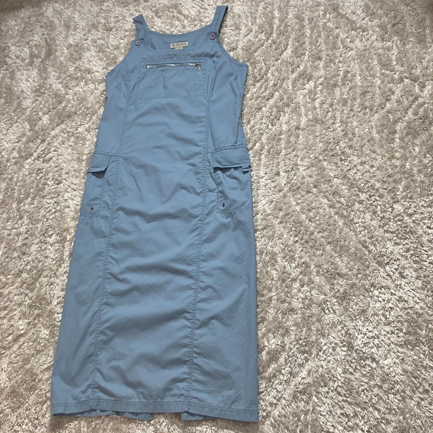 vintage 90s y2k maxi dress | M |   light blue khaki cotton overall  NY Khakis cargo