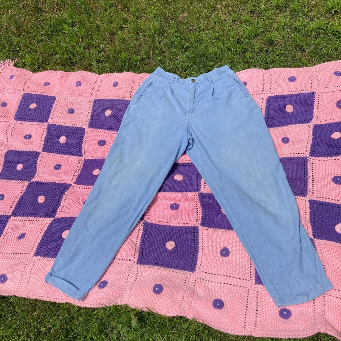 Vintage 90s chambray pants trousers cotton Liz Claiborne cuffed high waisted