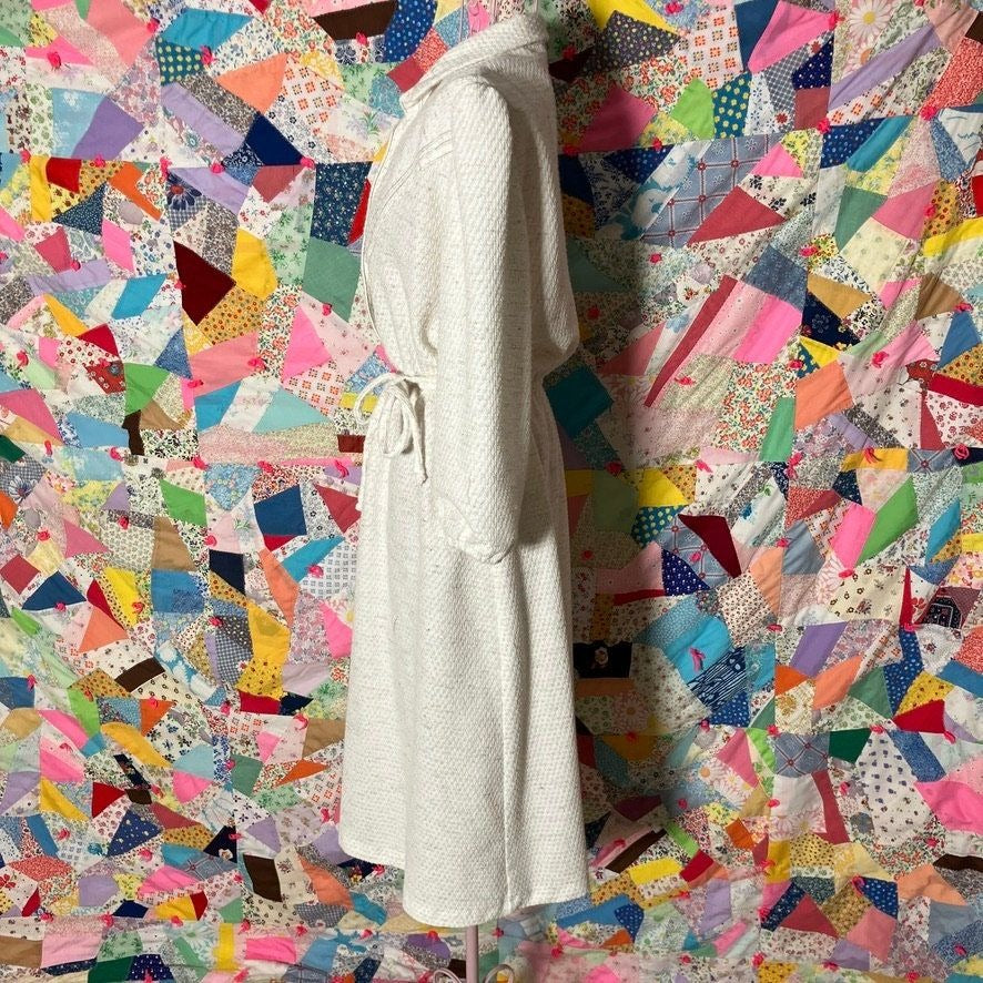 vintage 70s dress off white 1970s 1980s  | XS-S |  secretary textured Aygee ilgwu union made flax poly blend