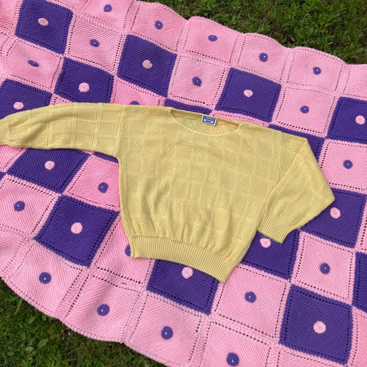 Vintage crochet sweater knit pastel yellow | S - M | soft 70s  open work weave Kenneth Too!