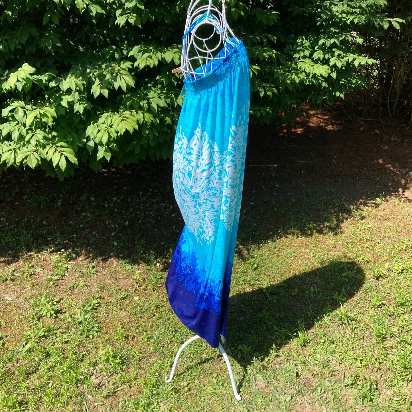 Vintage 70s deadstock dress blue teal print XS-M 1970s floral swim beach DeWeese Design nwt