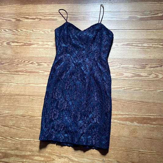 vintage 80s 90s Ann Taylor dress blue purple lace  | XS-S |  overlay tank mini cocktail