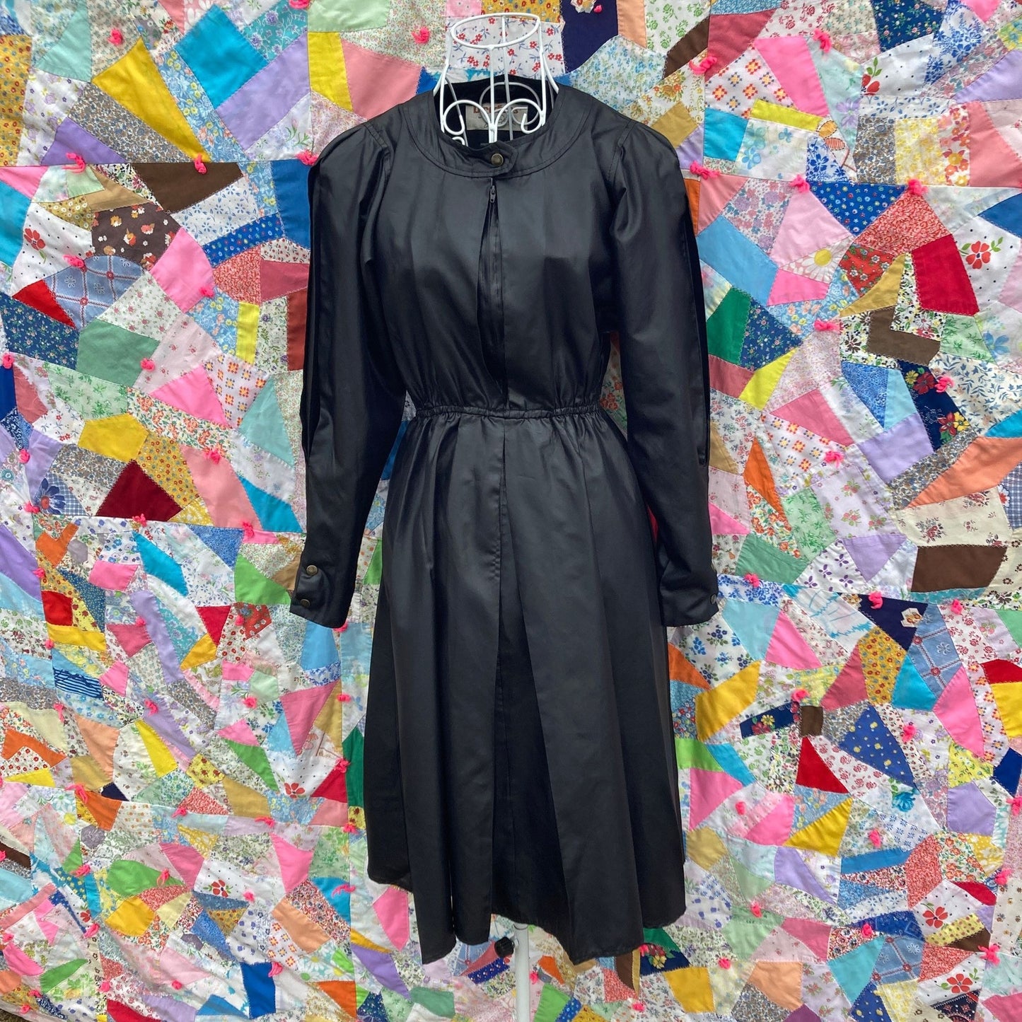 Vintage 70s 80s dress black  | S - M | puff sleeve  Directions by Joy Stevens