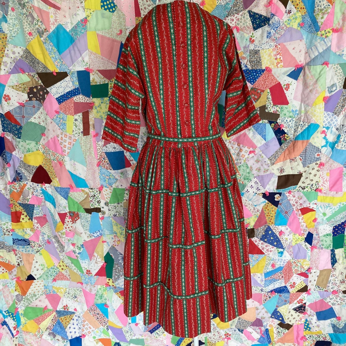 vintage 50s dress red green Lanz Originals | XS-S |1950s holiday christmas bow floral heart