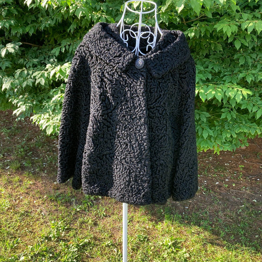 Vintage curly lamb fur coat tan 60s 70s Persian black