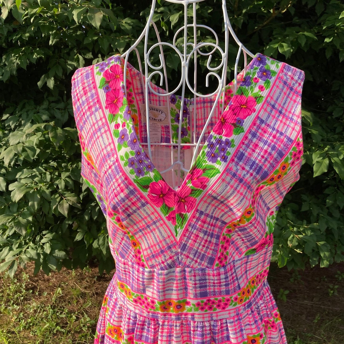 vintage 70S dress  | S  - M  | floral print pink green white psychedelic mod retro 1970s Liberty Circle