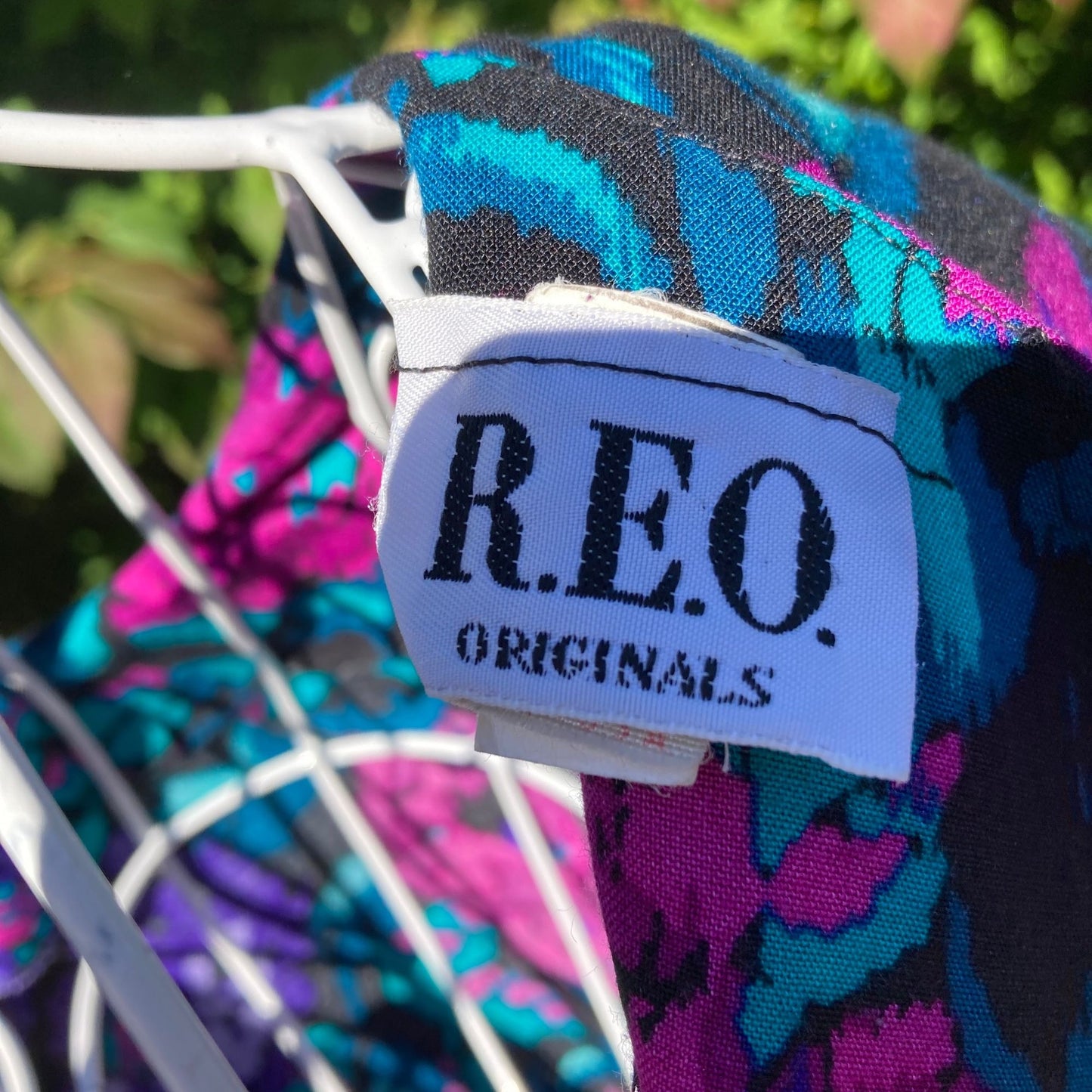 Vintage 80s dress midi |  M | 1980s cottage dark floral purple pink teal western rayon R.E.O. Originals ILGWU union made