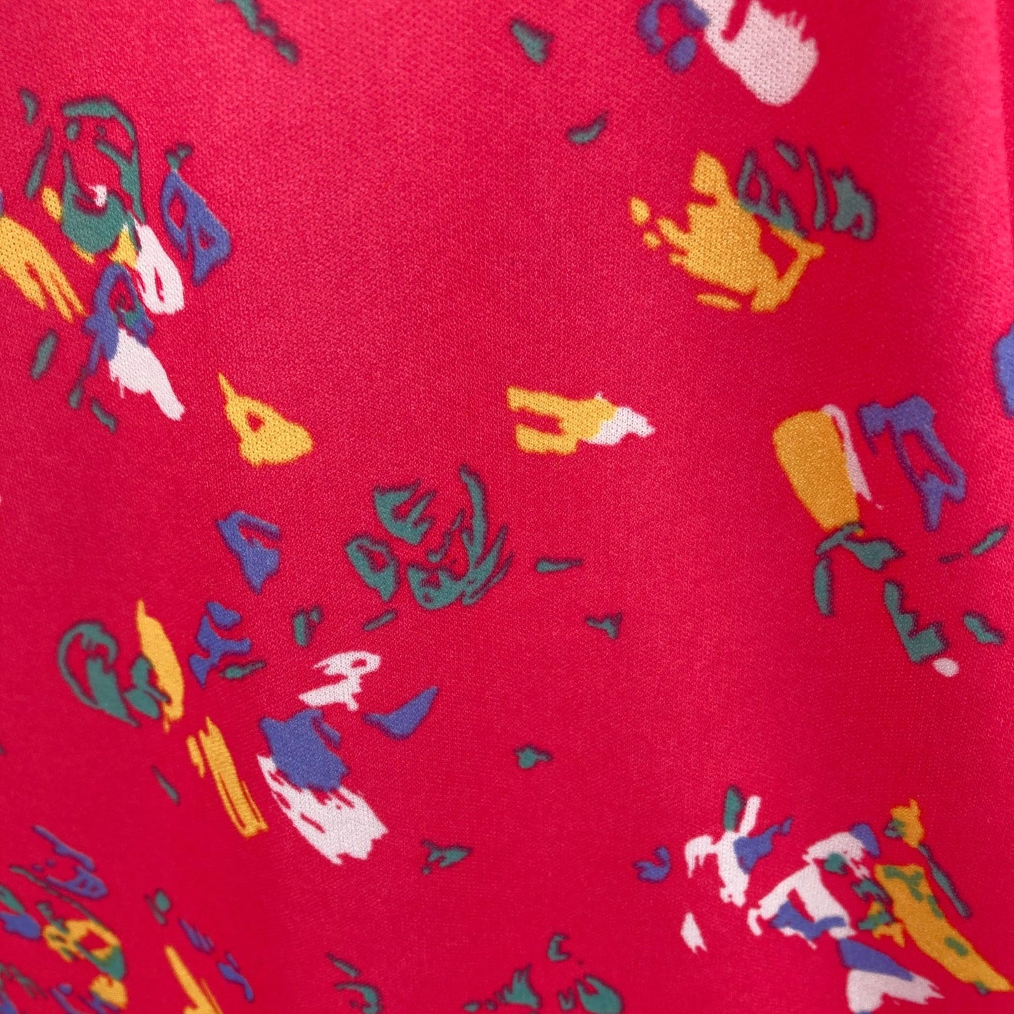 Vintage 70s top blouse collar 1970s short sleeve pink abstract Lewmar Creations