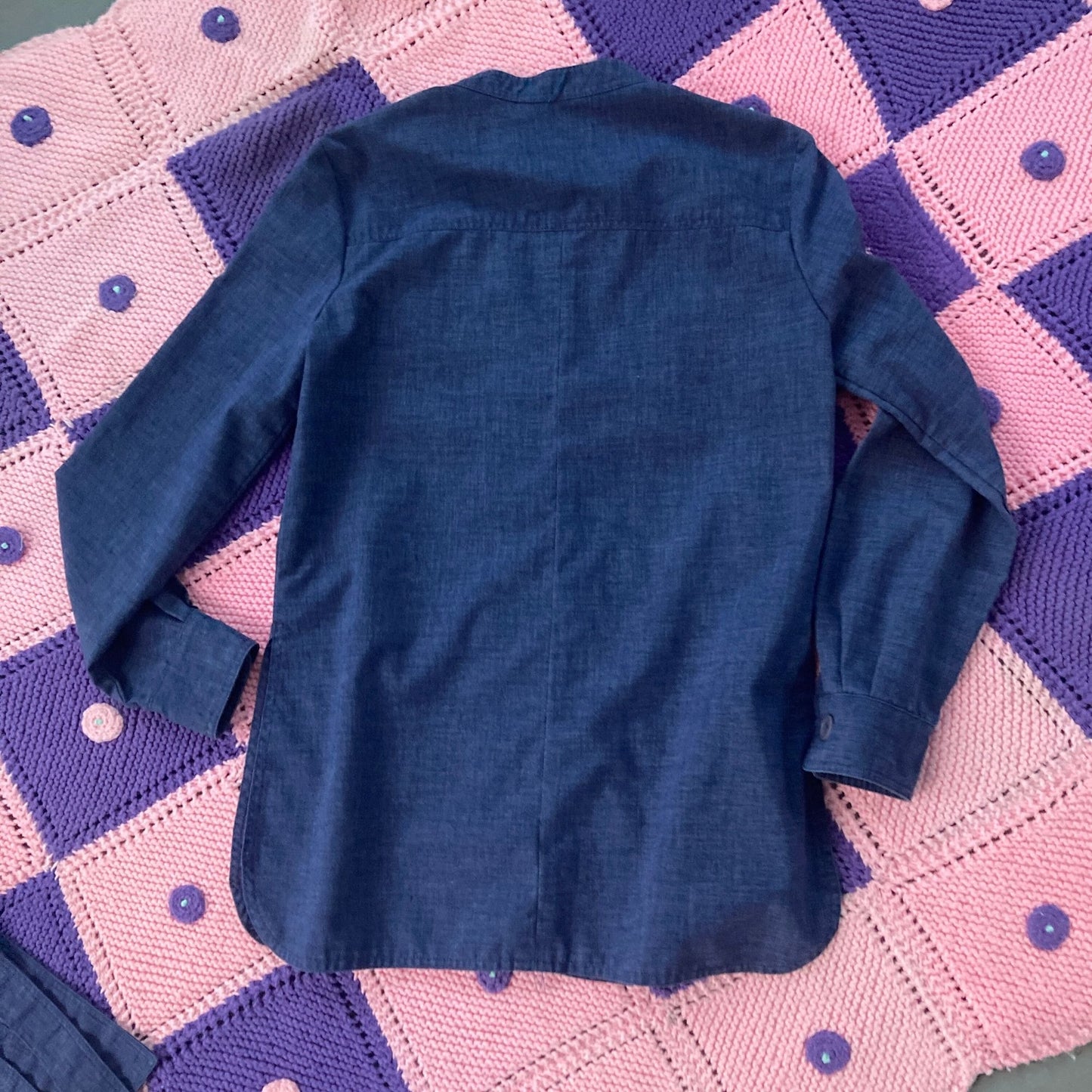 vintage 70s tunic top chambray jean button up collared |S-M| 1970s long sleeve Deborah for Kenneth Greene