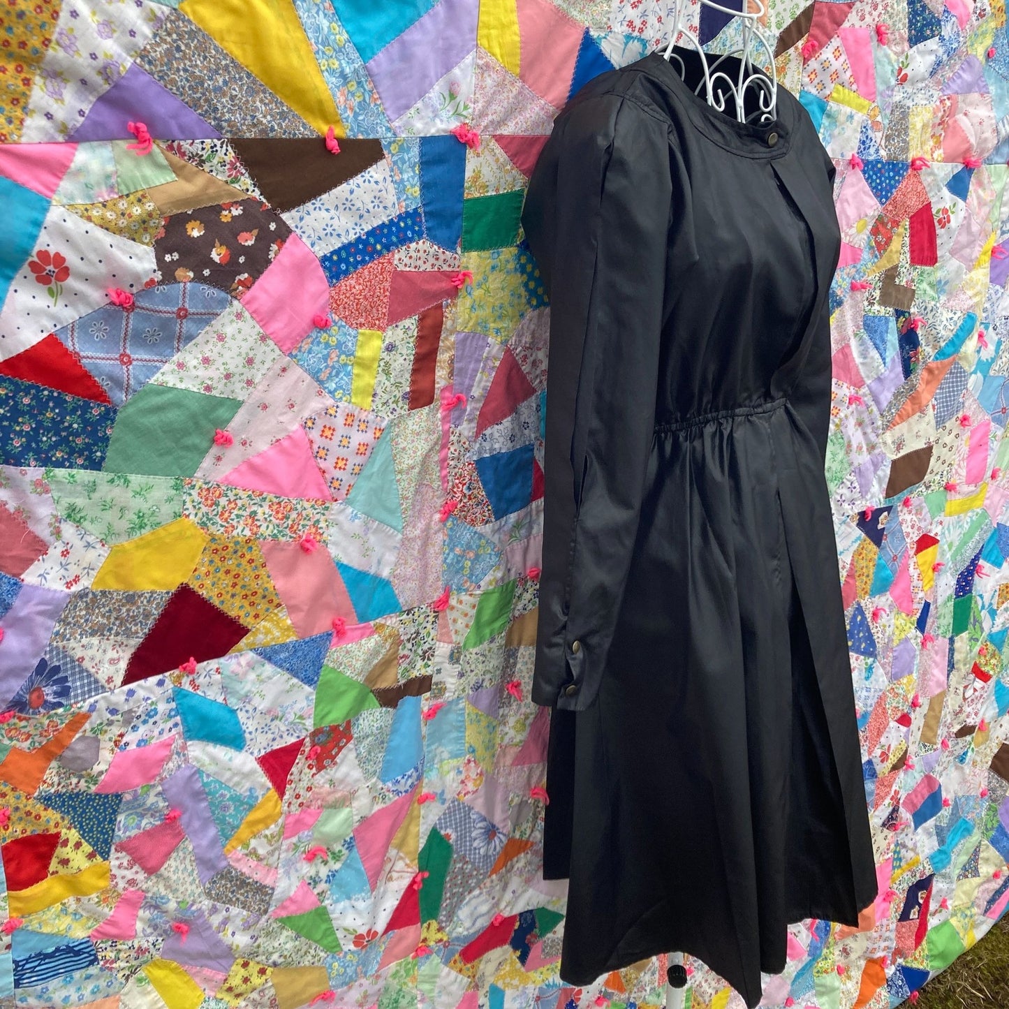 Vintage 70s 80s dress black  | S - M | puff sleeve  Directions by Joy Stevens