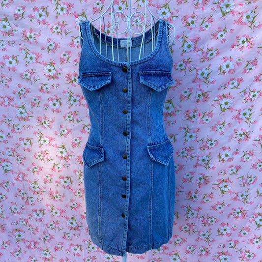 vintage denim jumper dress cotton western farmcore jean  | S-M | cottage core 1990s overall  Moda Int'l jean
