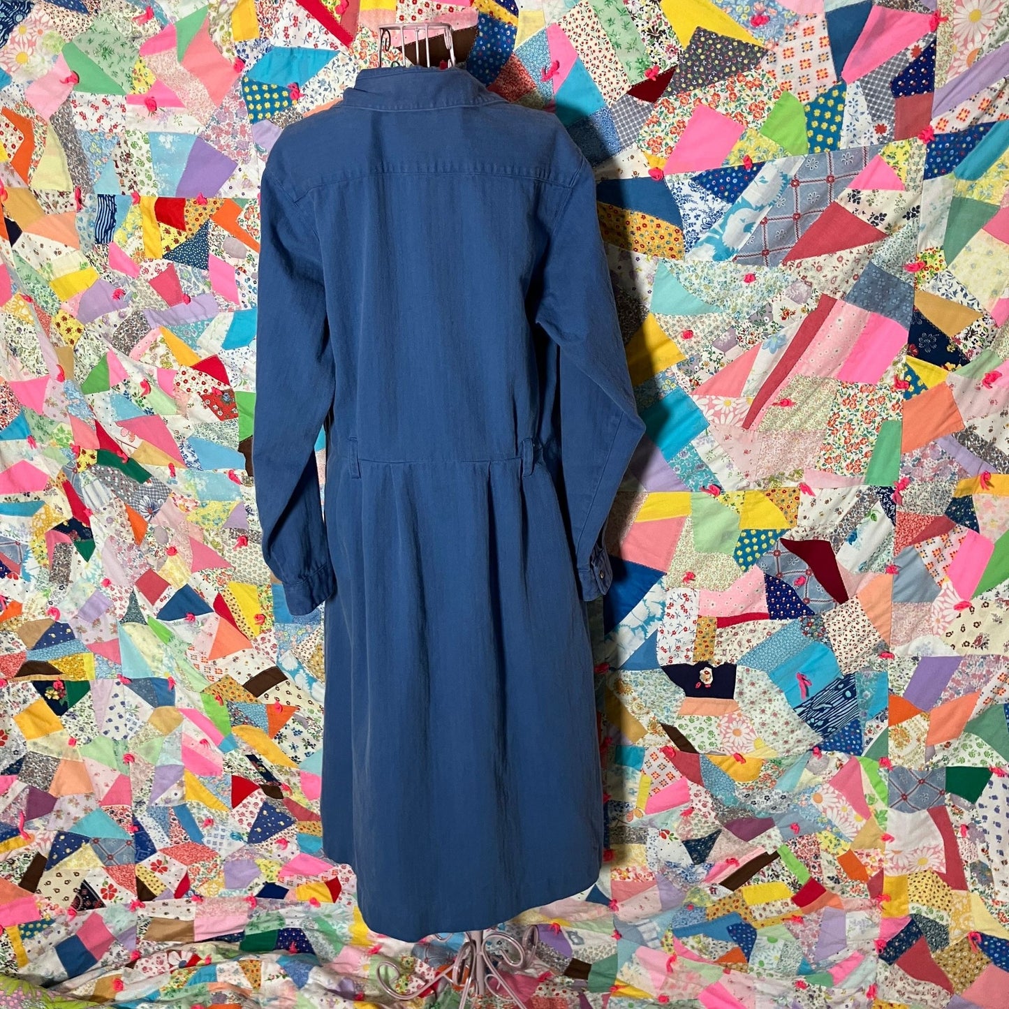 vintage 80s 90s LL Bean dress blue cotton  | L-XL | long sleeve cottage western farm homestead made in USA