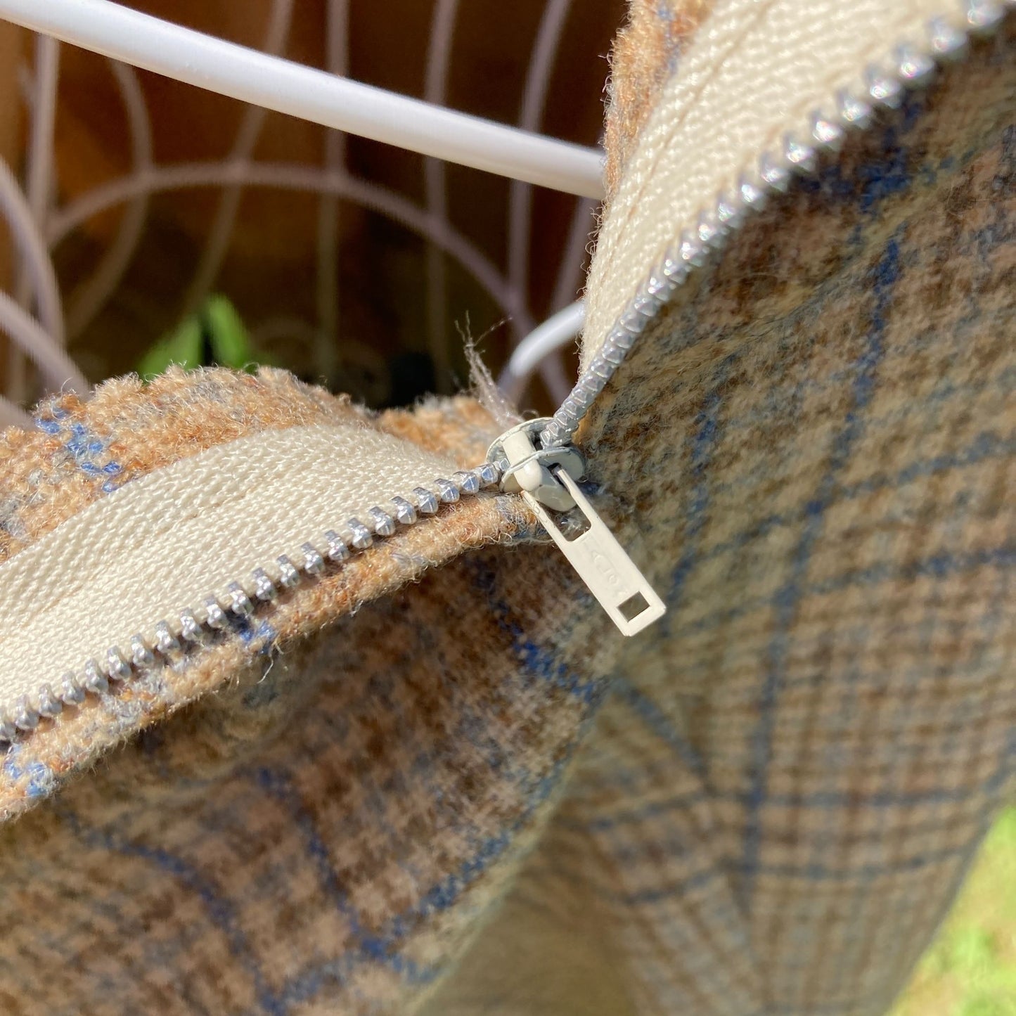 Vintage 50s 60s pendleton wool plaid skirt XS S tartan made in USA beige blue brown hand tailored circle academia academic