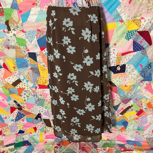 vintage 90s y2k skirt Express brown teal floral  cottage core pastel rayon  | M | fairy