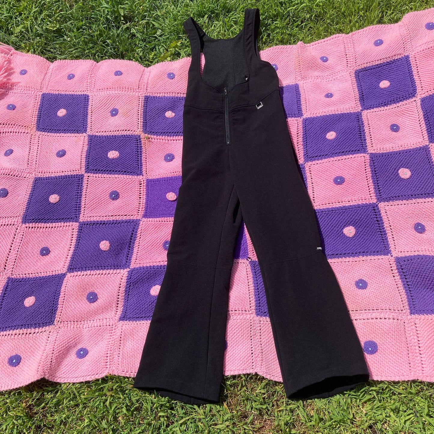 Vintage 70s Fera ski jumpsuit utility suit snow pants stirrup black 1970s