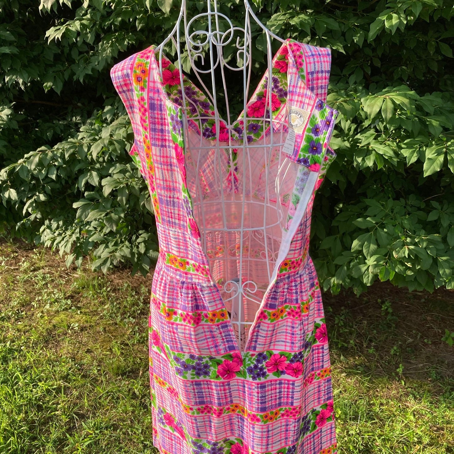 vintage 70S dress  | S  - M  | floral print pink green white psychedelic mod retro 1970s Liberty Circle