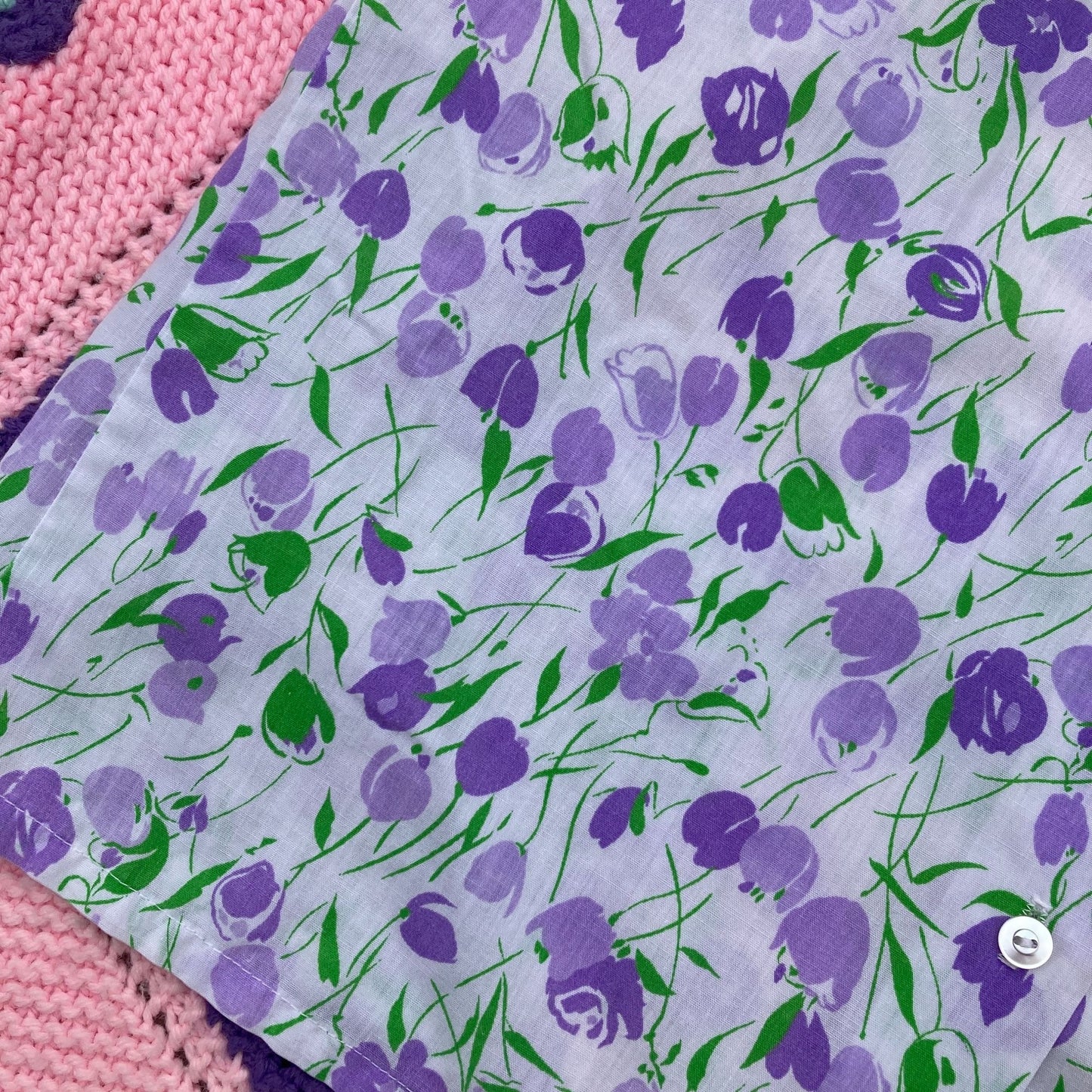 Vintage 70s top sleeveless tank 1970s  purple green white floral S - M Lady Blair