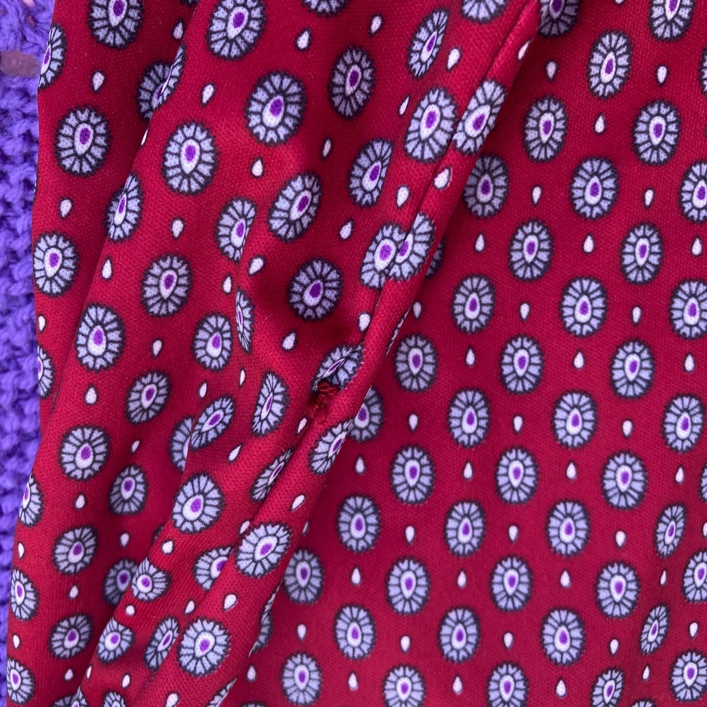 vintage 70s blouse red puff balloon sleeve button up |M| 1970s top shirt wine maroon secretary oval print grey