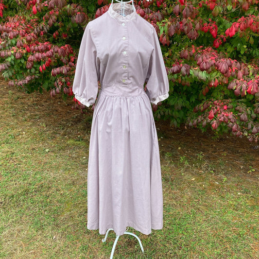 vintage Lanz dress 70s muted lavender western farmcore  | M-L | cottage core 1970s grid floral midi