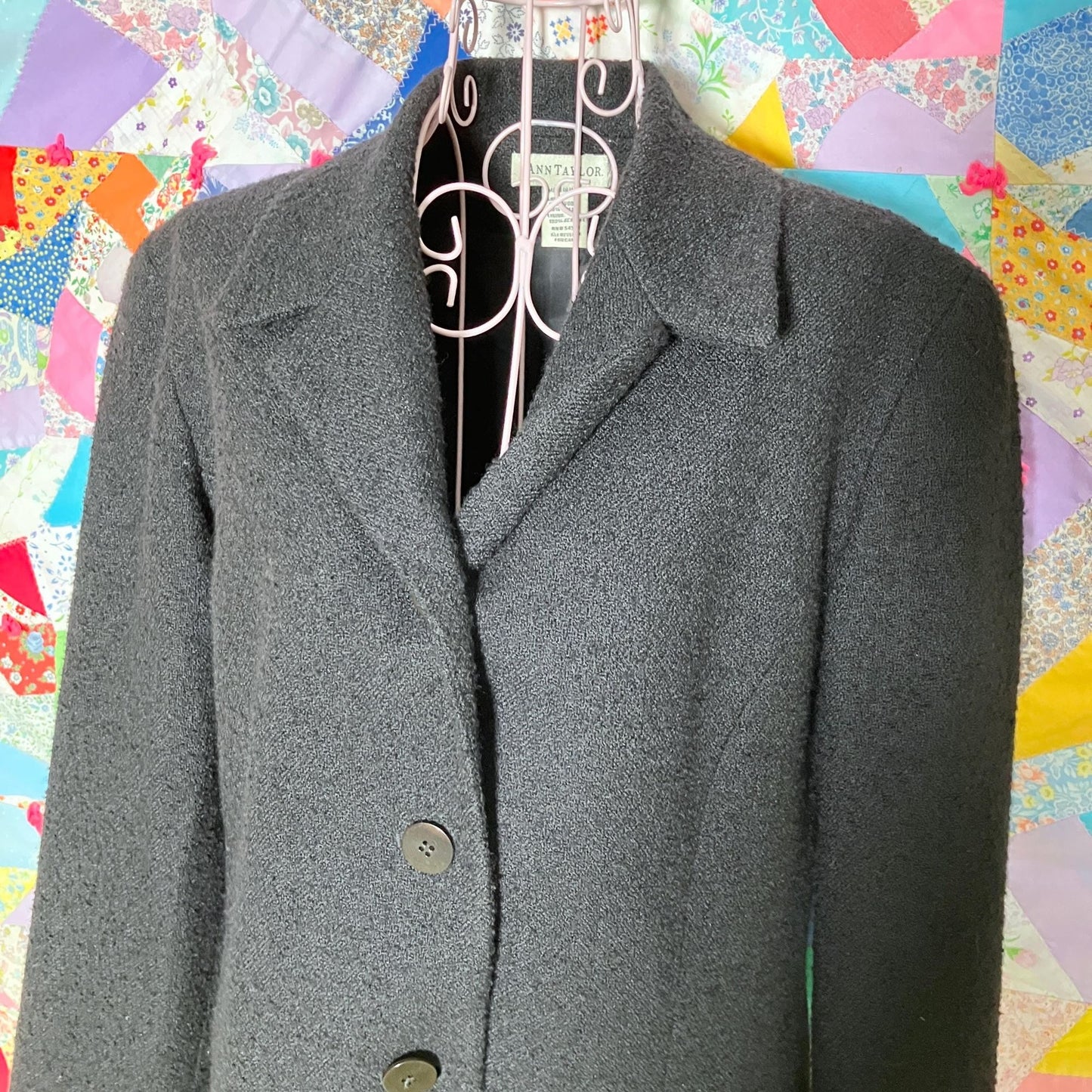 Vintage 90s blazer black  |S-M| 90s  Ann Taylor wool blend textured short USA made