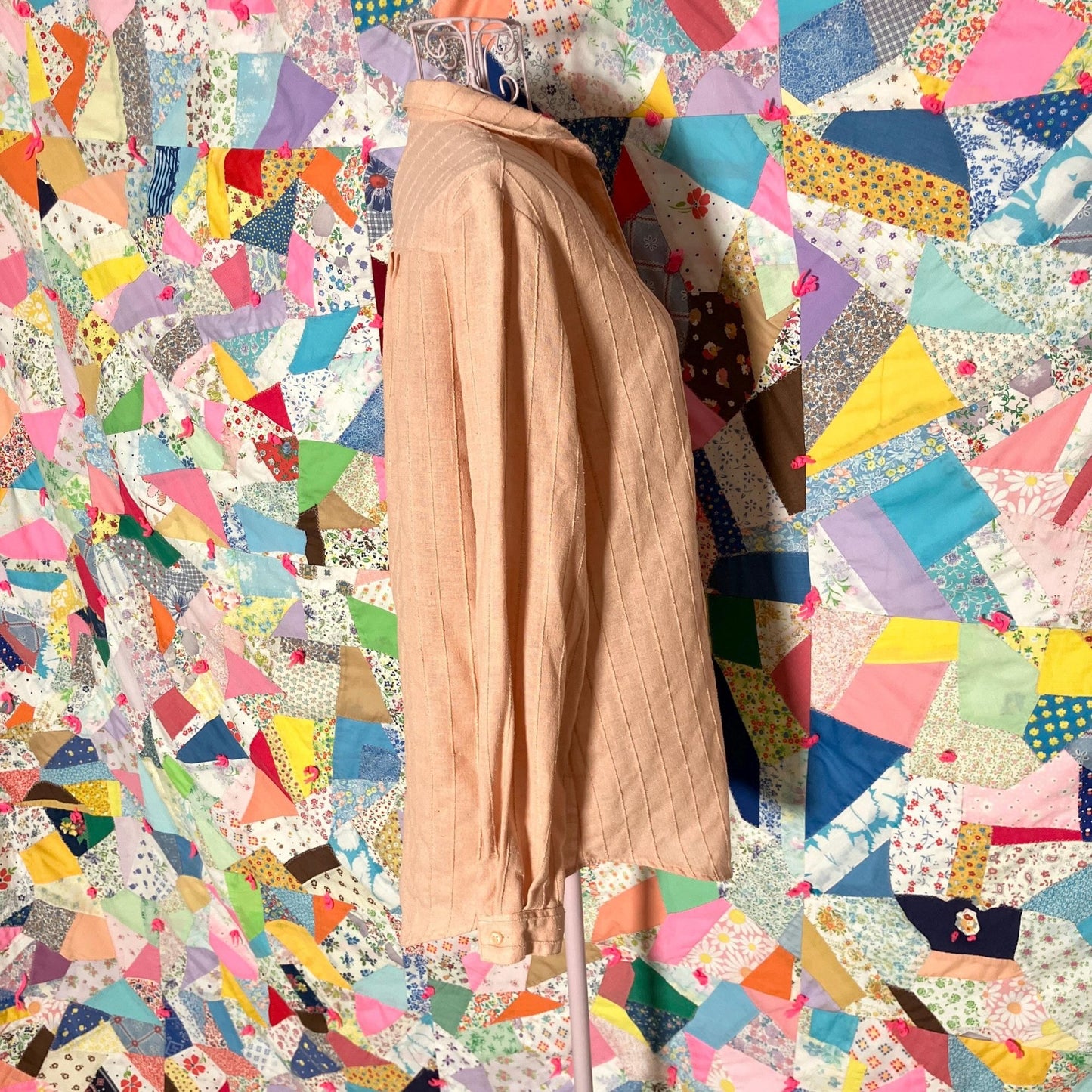 Vintage 60s 70s top blouse |S-M| long sleeve pastel orange John Meyer linen blend