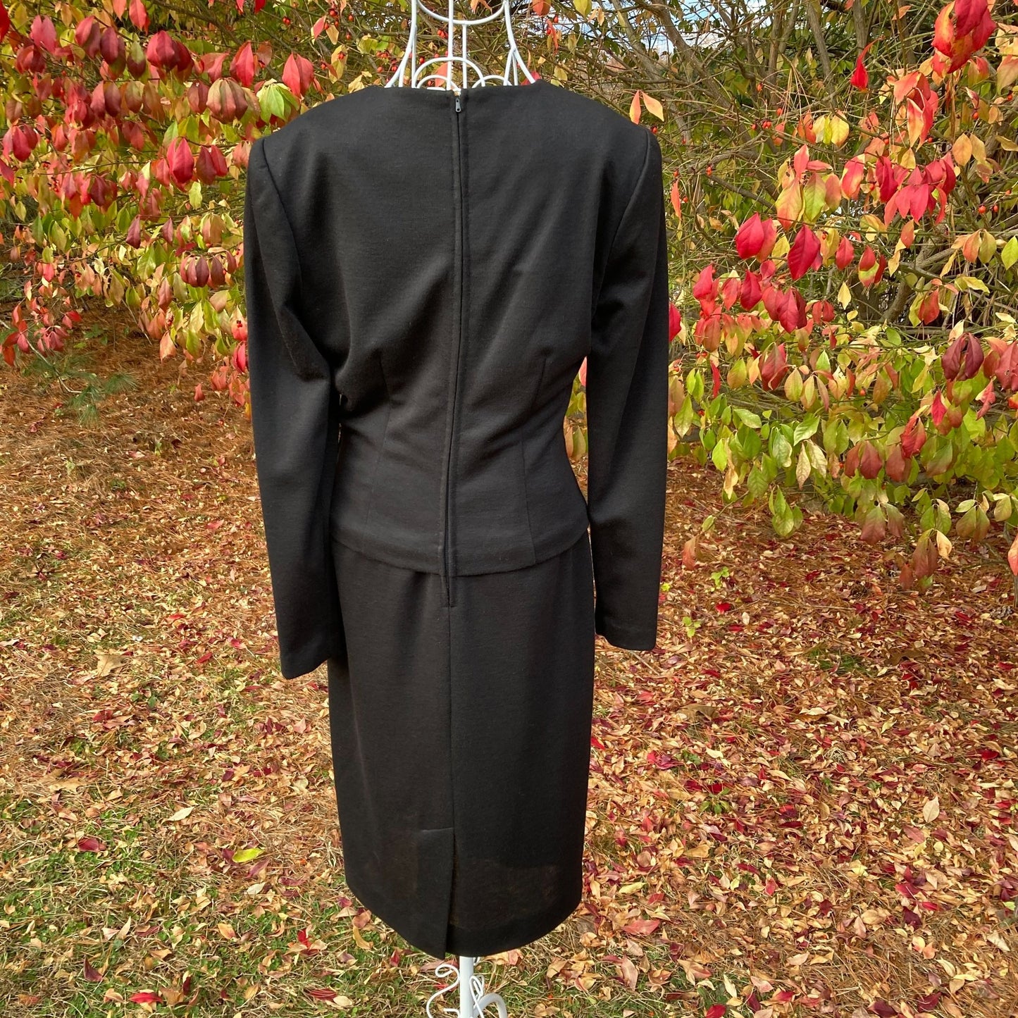 vintage 89s dress black Saks Fifth Ave | XS - S | David Warren New York party formal pearl long sleeve occasion wear ruching pearl