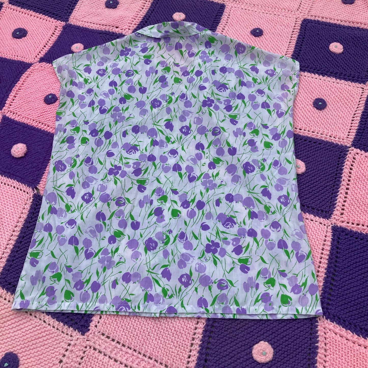 Vintage 70s top sleeveless tank 1970s  purple green white floral S - M Lady Blair