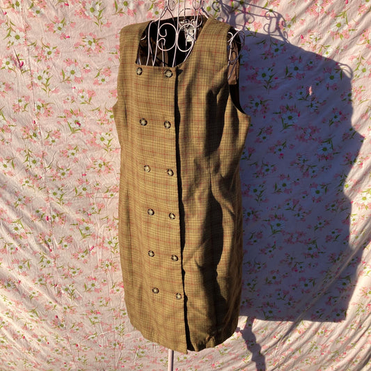 vintage plaid dress 90s | S-M | jumper cottage brown black beige academic 1990s Karen Scott