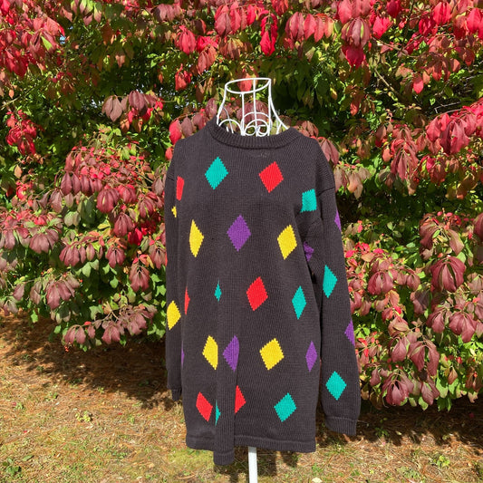 Vintage  80s 90s sweater colorful bright | S-M | diamond Cymbrion black red yellow green purple