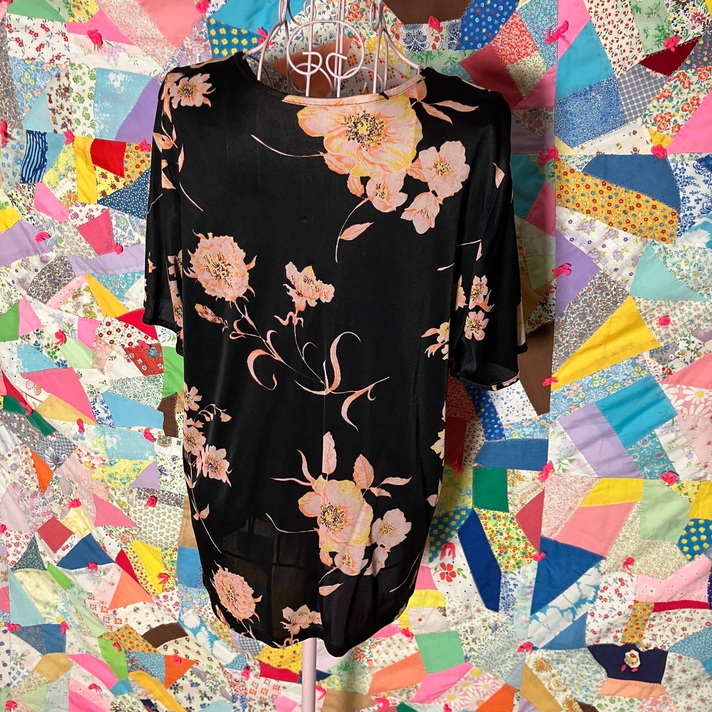 Vintage 60s 70s blouse shirt twin set | M | black floral sheer AS IS flawed 1970s collar collared