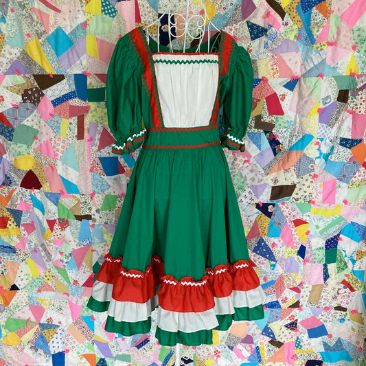 vintage 50s 60s  dress red green | S-M | 1950s holiday christmas red green ruffle