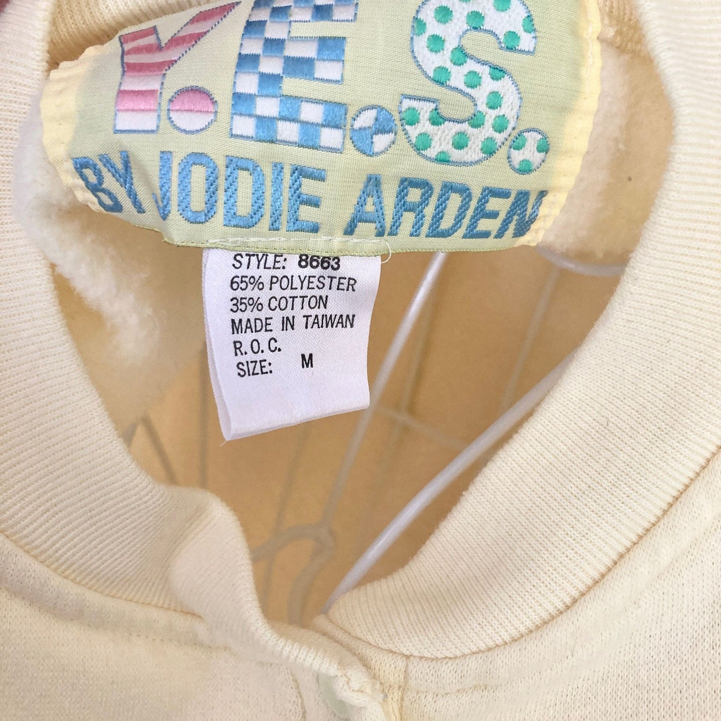 Vintage 80s 90s pastel yellow sweatshirt long | M - L | striped polka dogs Y.E.S. Jodie Arden