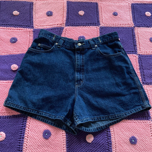 Vintage Lee 33 / 34 denim jean shorts high waisted 90s 1990s cotton dark wash