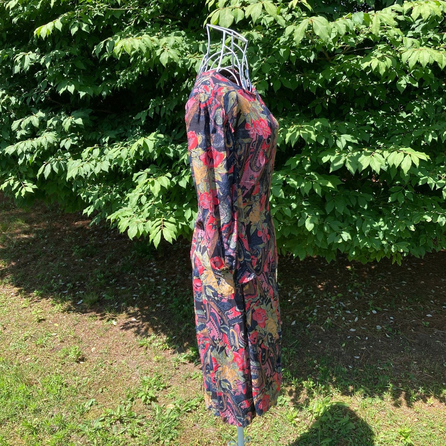 vintage 80s dress green red pink paisley floral print | S-M | dark floral How Sweet It Is belted