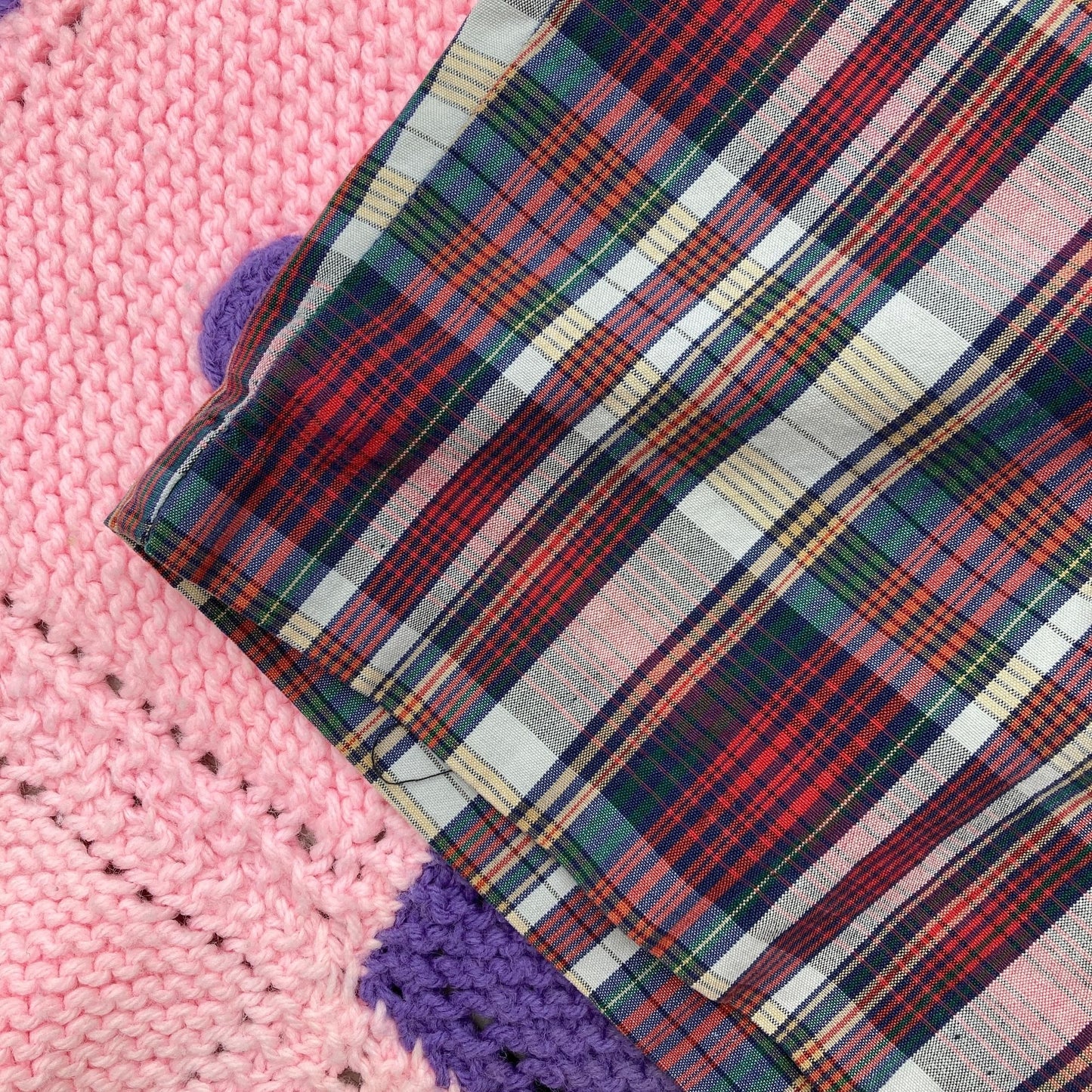 vintage 60s high waisted shorts 1960s madras plaid maroon green tan  XS-S