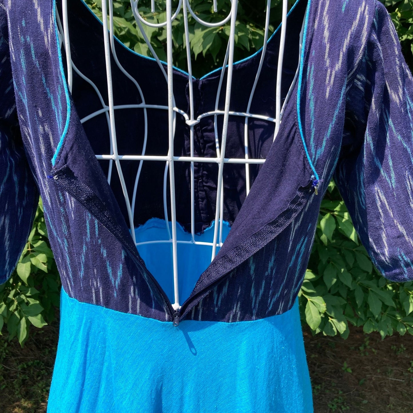 vintage 70s dress  blue teal  | S-M | 1970s handmade