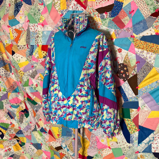 Vintage 80s 90s wind breaker abstract color block teal purple white jacket  1990s Prince