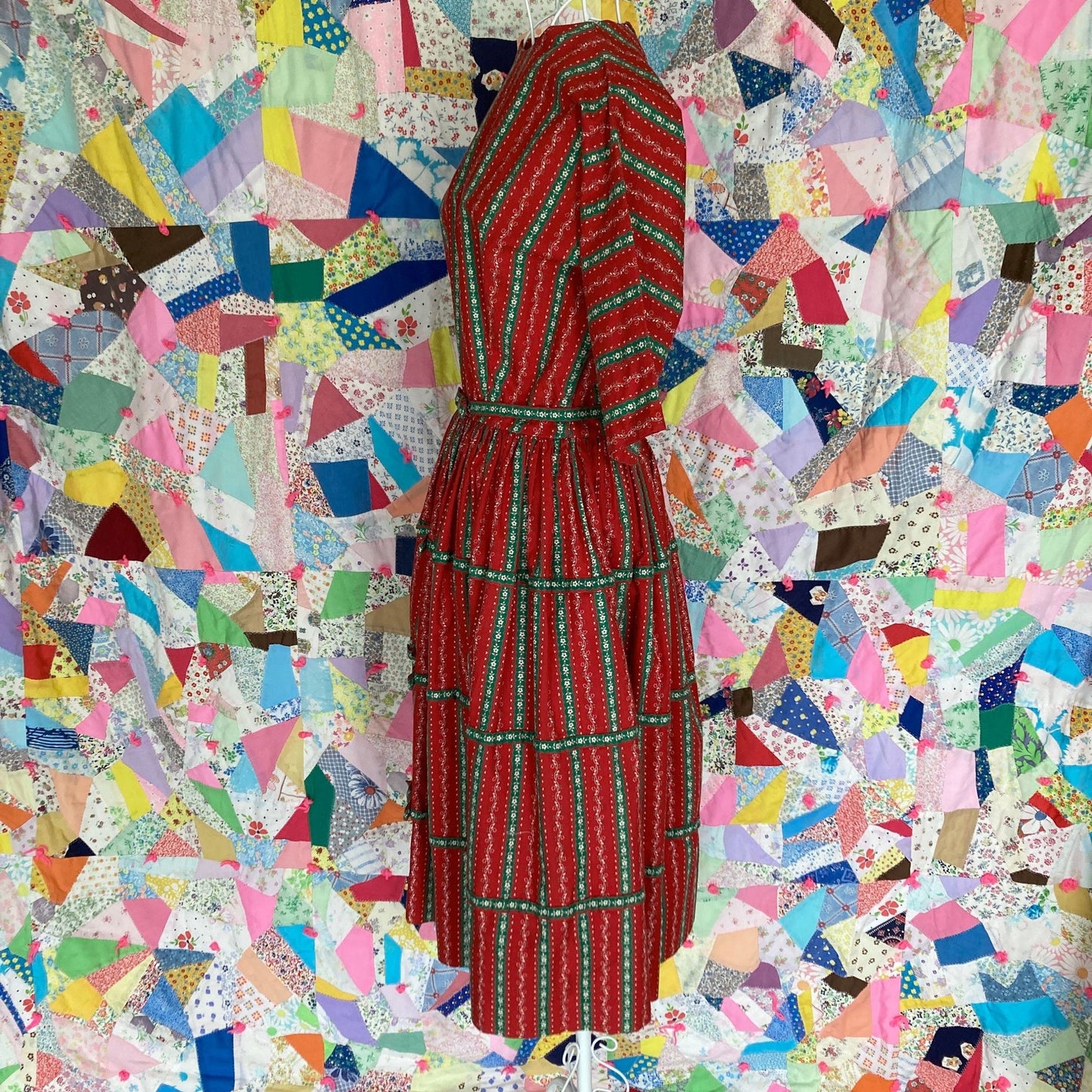 vintage 50s dress red green Lanz Originals | XS-S |1950s holiday christmas bow floral heart