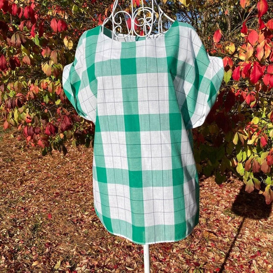 Vintage 90s Wrangler plaid top |S-M| green white 1990s sleeveless cotton top shirt blouse boxy