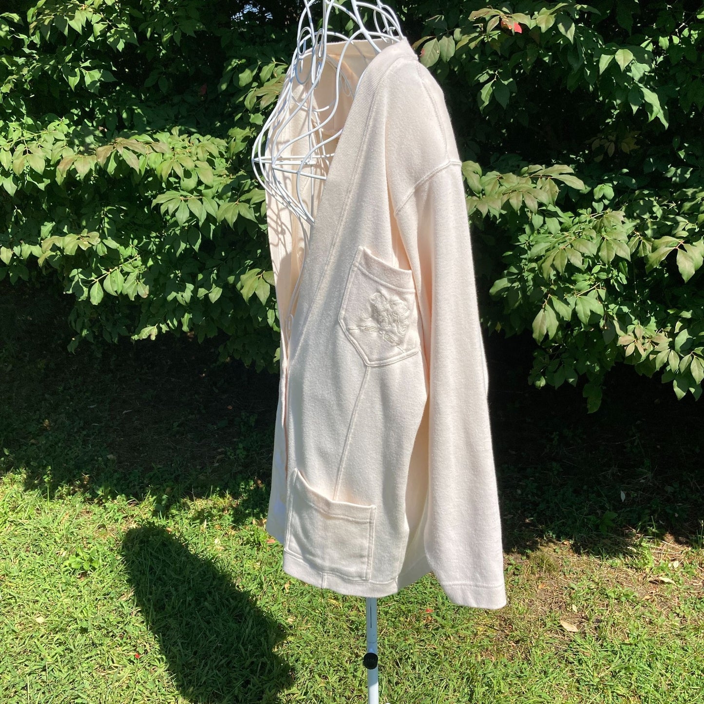 Vintage grandma cardigan sweater long  |S-M | 90s white oat cotton cottage  minimal INTRO Fenn Wright and Mason
