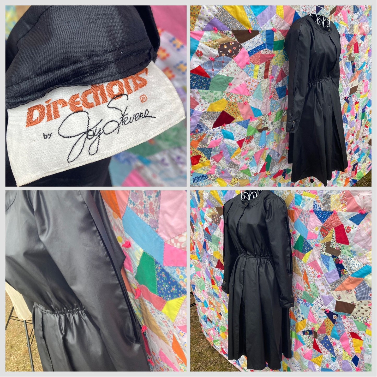 Vintage 70s 80s dress black  | S - M | puff sleeve  Directions by Joy Stevens